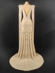 시스루 V넥 백리스 볼 가운 진주 라인스톤 그리스 여신 웨딩 게스트 드레스 여성 머메이드 생일 이브닝 드레스 - Product Image 2