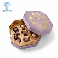 Boîte rigide octogonale de luxe personnalisée en or violet avec feuille d'or pour la Saint-Valentin, mariage, cadeaux, bonbons, chocolat, emballage en papier