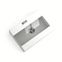 Boîte de présentation portable en carton blanc avec fenêtre transparente et doublure en PVC pour la visibilité des produits, impression de logo personnalisée disponible, gaufrage possible
