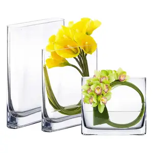 Glass Book Vases Round Edge Oval Flower Block Vase Rectangular Modern Wedding Centerpiece Vase