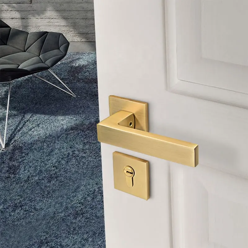 Yonfia A8198R03 Wholesale classical gold square door handles luxury aluminium accessories door handles with lock interior doors