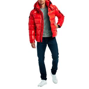 เสื้อแจ็คเก็ตพัฟเฟอร์หนังแก้วสีดำสำหรับผู้ชายแบบมีฮู้ด  บุขนเป็ดหนานุ่ม  ทรงสปอร์ต  เงา  สำหรับฤดูหนาว - Product Image 4