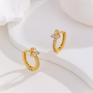 INS-style Trendy Women's Copper Inlaid Zircon <b>Hoop</b> <b>Earrings</b> Simple <b>Cross</b>-Shaped Design Fashionable Personality Accessory Gift - Product Image 5