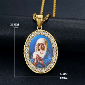 European Christian Religious Custom Photo Memory Square Stainless Steel Crystal Round Frame <b>Solid</b> Silver <b>Gold</b> Plated <b>Pendant</b> - Product Image 6