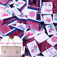 Offre Spéciale : Ensemble de Tuiles de Mahjong de Luxe en Acrylique, Faible MOQ, Prêt à Expédier, Motif Pailleté Scintillant, Cadeau Promotionnel, Mahjong pour la Vente en Gros