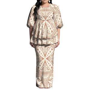 En iyi fiyat özel polinezya Lady geri yarık elbise hawaii tarzı tasarım puf kollu o-boyun elbise Samoan Puletasi elbise iki parça - Product Image 5