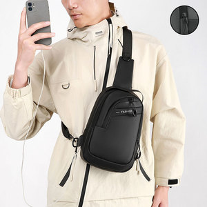 Men's Crossbody Bag Lightweight Waterproof USB Charging Multi-functional Sports Backpack Gray Black Dark Blue Military Green - Product Image 4