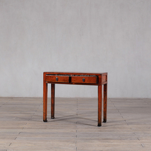 Table <span class=keywords><strong>console</strong></span> en <span class=keywords><strong>laque</strong></span> orange vieillie, <span class=keywords><strong>bureau</strong></span> d'appoint artisanal à 2 tiroirs pour la décoration intérieure - Product Image 2