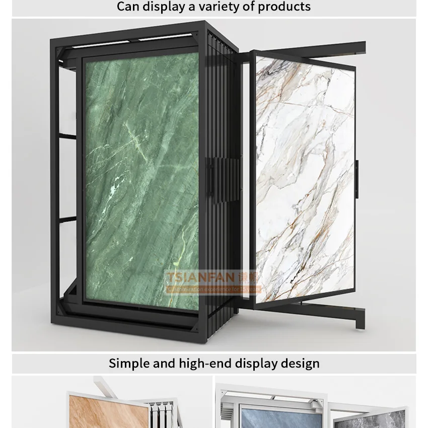 New style marble granite sample stone floor ceramic quartz interior design exhibition showroom stone display rack