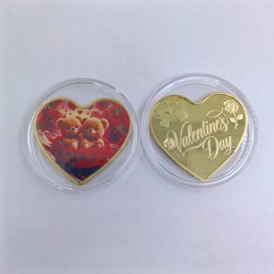 Moneda <span class=keywords><strong>de</strong></span> Metal Personalizada con Forma <span class=keywords><strong>de</strong></span> Corazón, Monedas Conmemorativas del Día <span class=keywords><strong>de</strong></span> San Valentín, Moneda <span class=keywords><strong>de</strong></span> <span class=keywords><strong>Oro</strong></span> <span class=keywords><strong>de</strong></span> Metal con Oso y Rosa Roja para Enamorados - Product Image 5