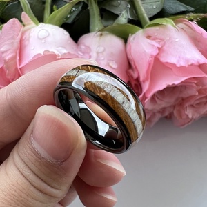 Coolstyle Jewelry 8mm Wholesale Domed Whisky <strong>Wood</strong> Deer Antler Inlay Engagement <strong>Wedding</strong> Band Black Tungsten <strong>Ring</strong> for <strong>Men</strong> Women - Product Image 3