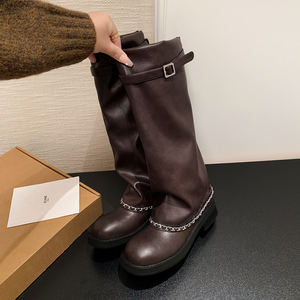 עיצוב רטרו פשוט, מגפי פלטפורמה איטלקיים בעבודת יד, מעור מלא, מגפיים גבוהים עד הברך, נוחים ומוסמנים, לשימוש יומיומי - Product Image 6