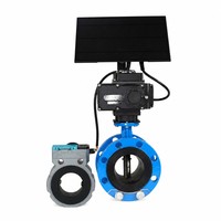 Vanne papillon électrique à bride à énergie solaire, corps en fonte ductile avec capteur de débit PN16 pour système d'irrigation agricole intelligent