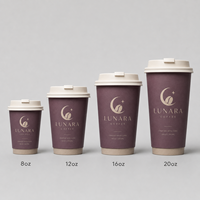 Gobelets à café en papier personnalisés avec logo, gobelets jetables avec couvercles, double paroi, pour boissons chaudes et froides, 8 oz, 12 oz