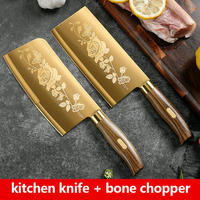 Ensemble de couteaux de cuisine en or de luxe lame en acier inoxydable avec placage en titane doré ensemble de couteaux de chef pour la cuisine