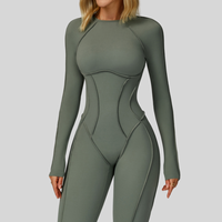 Combinaison à manches longues et dos nu avec logo personnalisé, vêtements de sport pour la gym, entraînement, fitness, yoga, body sculptant pour femmes