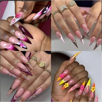 Lot de 10 faux ongles en acrylique faits main, style français, personnalisables, de luxe, réutilisables, à couverture complète, forme Stiletto, avec colle