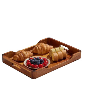 Japanese-style wooden <b>tray</b> for home use, desktop breakfast, snack, fruit, and <b>tea</b> <b>tray</b>, walnut wood with handles, vintage style. - Product Image 5