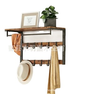 <b>Wood</b> And Iron Combination Wall Mounted <b>Coat</b> Rack With <b>Hooks</b> For Home Entryway Storage And Clothing Organizer - Product Image 5