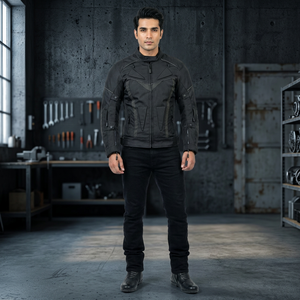 Finer Threads 100% Cotton Motorcycle <b>Canvas</b> Windproof Hooded Stand Collar Front Logo Vintage Men's Riding Jacket - Product Image 3