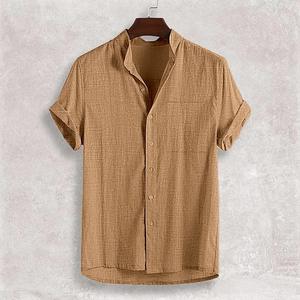 Cárdigan de solapa de <span class=keywords><strong>lino</strong></span> y algodón para hombre, <span class=keywords><strong>camisa</strong></span> informal de manga corta de color sólido de talla europea para <span class=keywords><strong>Amazon</strong></span> para verano - Product Image 3