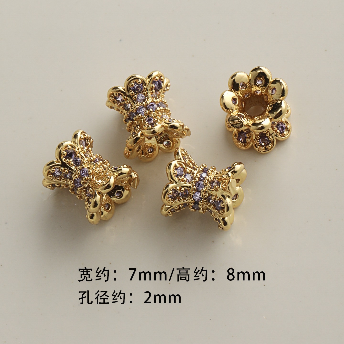 Gold plated copper rhinestone inlaid drum bead