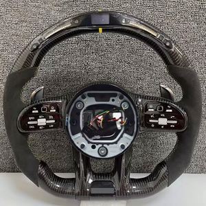 Volante Deportivo de Fibra de Carbono con Franja Superior Negra Brillante y Revestimiento de Gamuza para <span class=keywords><strong>Mercedes</strong></span> <span class=keywords><strong>Benz</strong></span> Clase S, C63s, C55, GLA45 AMG, Gran Venta - Product Image 5