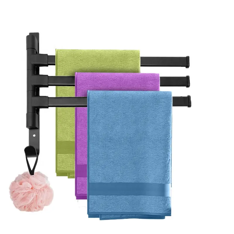3 Rods Swing Out Bathroom Storage Towel Bar Portable Arms Wall Hanging Towel Racks with Hook