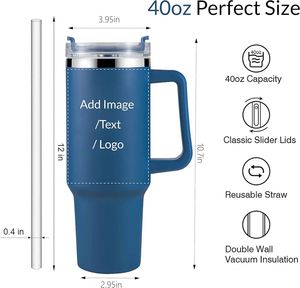 Gobelet personnalisé avec poignée – Couvercle et paille pour tasse de voyage 40 oz – Gravure laser avec nom, logo, texte, image – Cadeaux personnalisés pour - Product Image 2