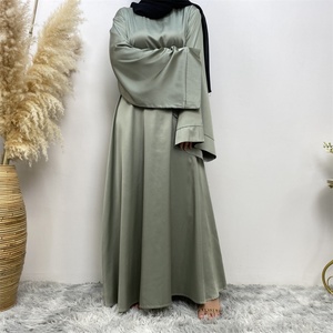 6622# Eid Muslim Islamic Design Hot Sale SImplicity Solid Color Smooth Versatile Casual Satin Ladies Dress - Product Image 4