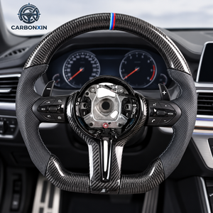 Volant sport à fond plat en cuir et fibre de carbone personnalisé à 3 branches pour F30 E92 F20 F10 F36 E91 E87 E90 E82 F25 E53 - Product Image 4