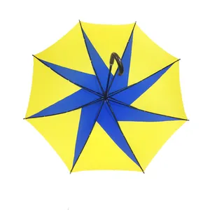Windproof straight yellow walking stick custom China supplier latest geometric umbrella with logo prints