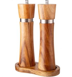 Acacia Solid Wood Manual <b>Pepper</b> Mill Salt <b>Grinder</b> Cylindrical Bamboo Base Set Custom Logo Black <b>Pepper</b> Powder Sea Salt Grinding - Product Image 1