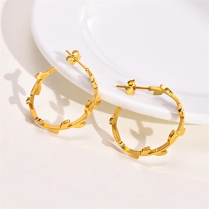 Fashion <b>Fine</b> Female Stainless Steel Jewelry 18k Gold Plated Leaf c Shape <b>Stud</b> <b>Earrings</b> - Product Image 3
