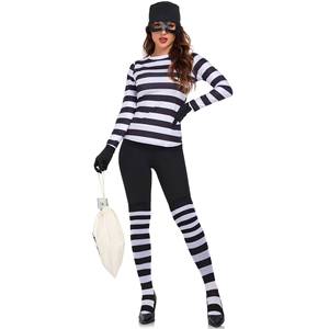 Disfraz de ladrona para mujer, disfraz de Halloween, camiseta de manga larga a rayas en blanco y negro, traje de ladrón para juego de rol, traje de fiesta - Product Image 5