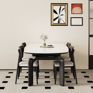 Table à manger ovale en bois massif, design pied d'éléphant, pour usage domestique - Product Image 4