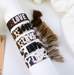 Qiuhan Women's LOVE Woven Fabric <strong>Wristband</strong> Creative Three-Dimensional Embroidered Letters Fashion Wrap Bracelets Friendship - Product Image 1