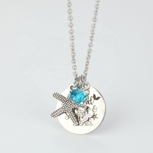 Mer Plage Sirène Lettrage En Acier Inoxydable Sirène Étoile De Mer Étoile De Mer Pendentif Rond Collier "Sirène Bisous & Étoile De Mer Souhaits" - Product Image 5