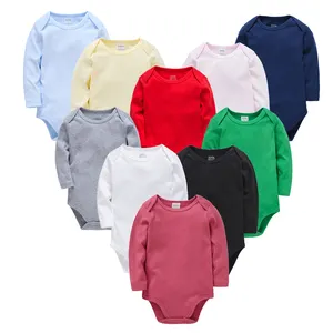 Benutzer definiertes Logo Baby kleidung Jungen Stram pler schlichte Kleidung personal isierter Druck 100% Baumwolle Overall leere Farben Neugeborenes Outfit 0-24M