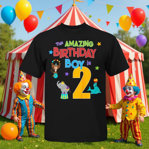 T-shirt bicolore incroyable pour enfants de 2 ans pour les fêtes d'anniversaire sur le thème du cirque, article promotionnel - Product Image 3