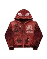 Sweat-shirt à capuche zippé intégral personnalisé, délavé à l'acide, motif araignée, épais, orné de strass, style Y2K, coupe oversize pour homme