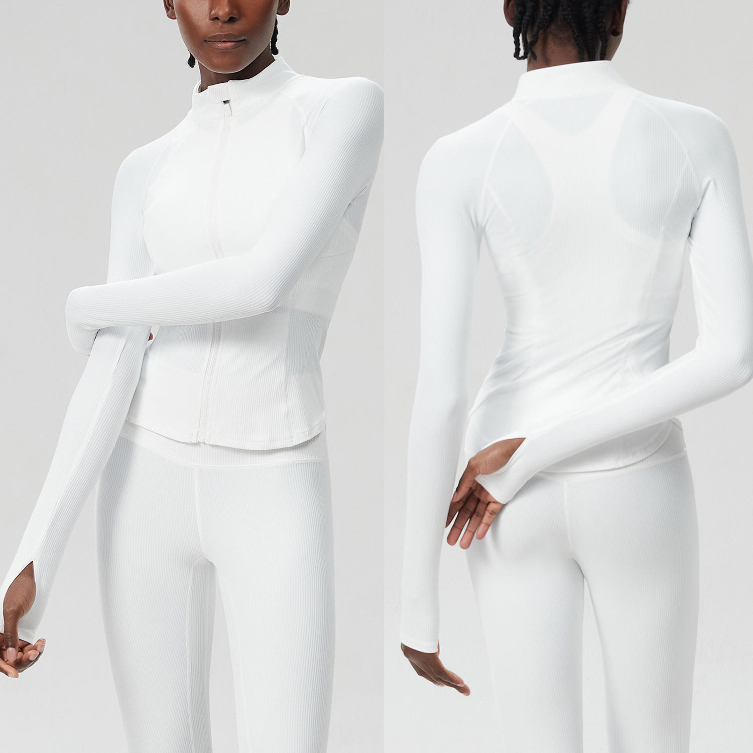 light plastic micro-pressure zipper sports jacket, fairy white