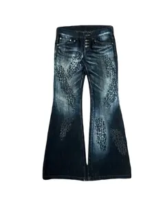 ZHUO YANG Garment Cheetah Flare Jeans customization Ladies Printed Bootcut Jeans Low Waist Elastic Slimming Pants