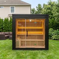 Sauna extérieur en bois massif imperméable Alphas avec poêle électrique 6 kW, sièges double couche pour jardin, cour arrière et spa à domicile