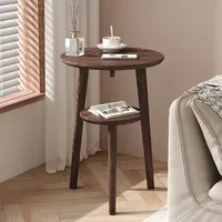Mesa Auxiliar Redonda Moderna de Madera Maciza con Diseño de Dos Niveles, Mesa de Centro Móvil para el Hogar