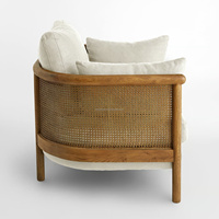 Fauteuil Prestigieux en Rotin Naturel et Chêne, avec Dossier en Rotin et Assise Tapissée, Canapé Monoplace, Chaise d'Appoint, Fauteuil de Lecture Nordique