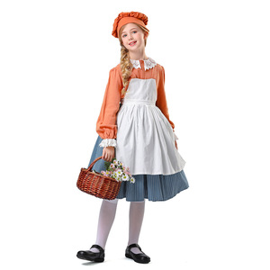<b>Childrens</b> Manor Maid Costume Orange Dress Cosplay Outfit Stage Performance 8 13 Years - Product Image 1