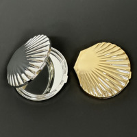 Miroir de maquillage double face en plastique plaqué argent et or, en forme de coquille, miroir de poche avec logo personnalisé