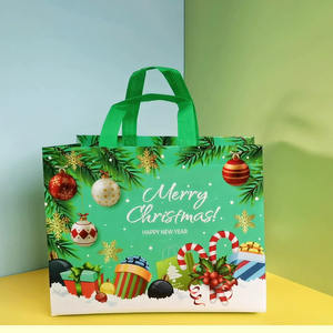 定制印花生态可重复使用超市杂货促销购物圣诞主题圣诞老人手柄无纺布袋 - Product Image 1