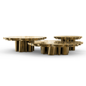 Juego de Mesa de Centro Dorada, Mesas Nido Modernas de Lujo, Combinación Alta y Baja, Mesa de Centro Redonda con Grabado Artístico para Sala de Estar - Product Image 6